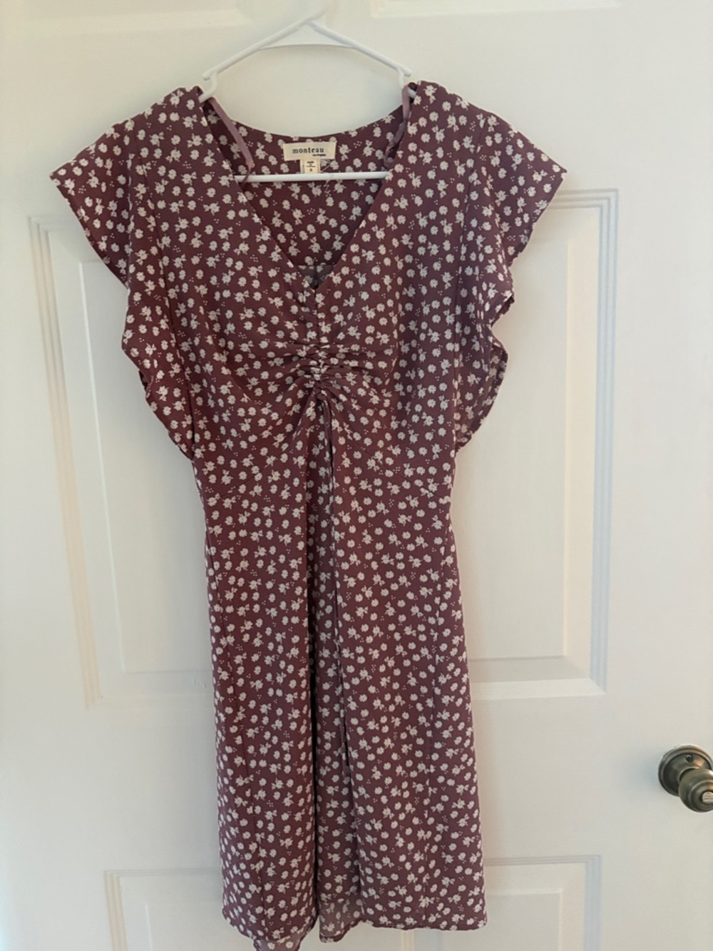 Monteau Mauve Floral Slip Dress with White Ditsy Print